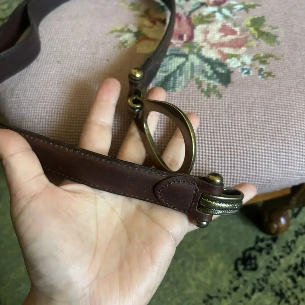 Vintage Brown Leather Waist Belt Brass sz M Adjustable Equestrian Western Snake